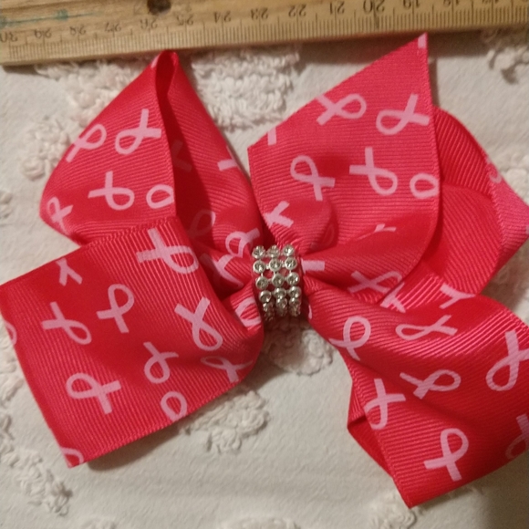 🩸 3/$15. 🩸PINK/DARKER PINK BREAST CANCER Glitter RHINESTONES HAIR BOWS (2) - Picture 3 of 8